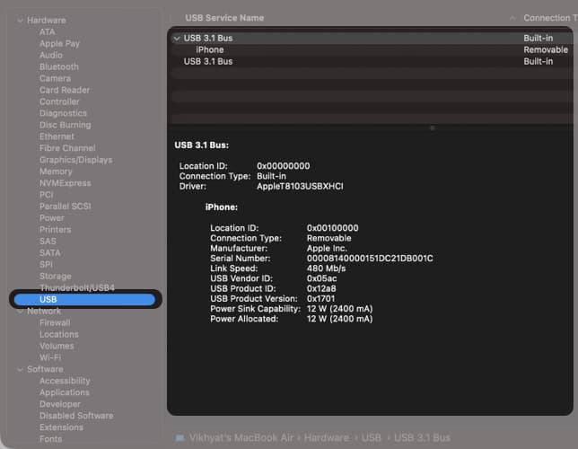 After click System Report Tap on USB To Check Details