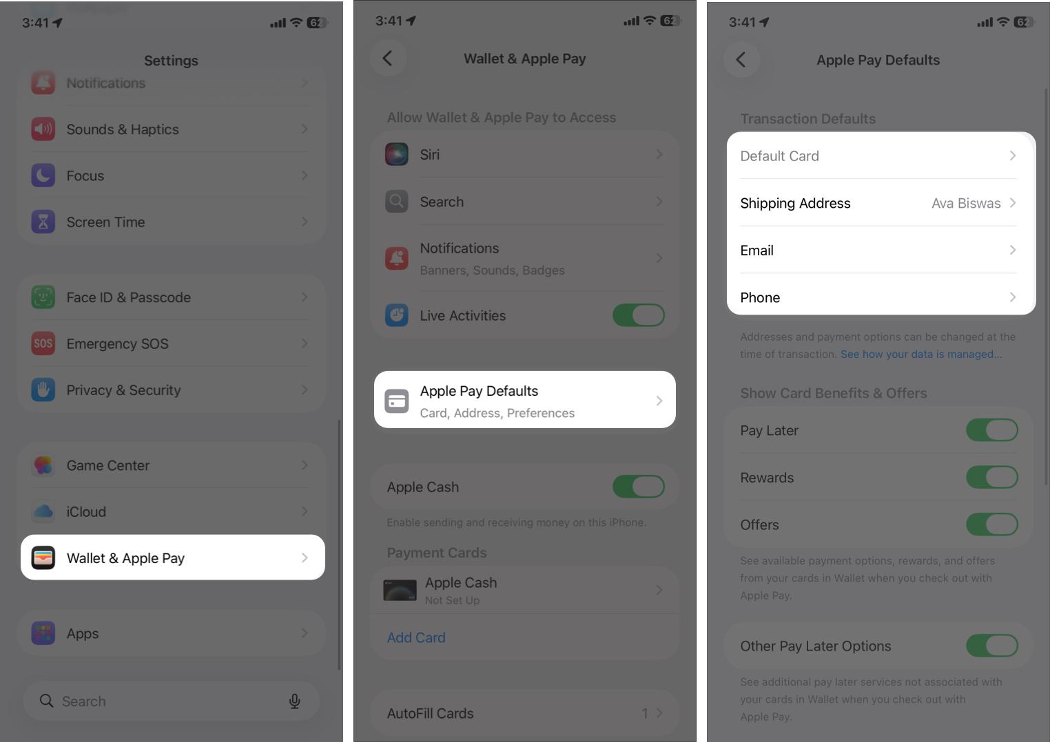 Apple Pay Verify Default Card Details.