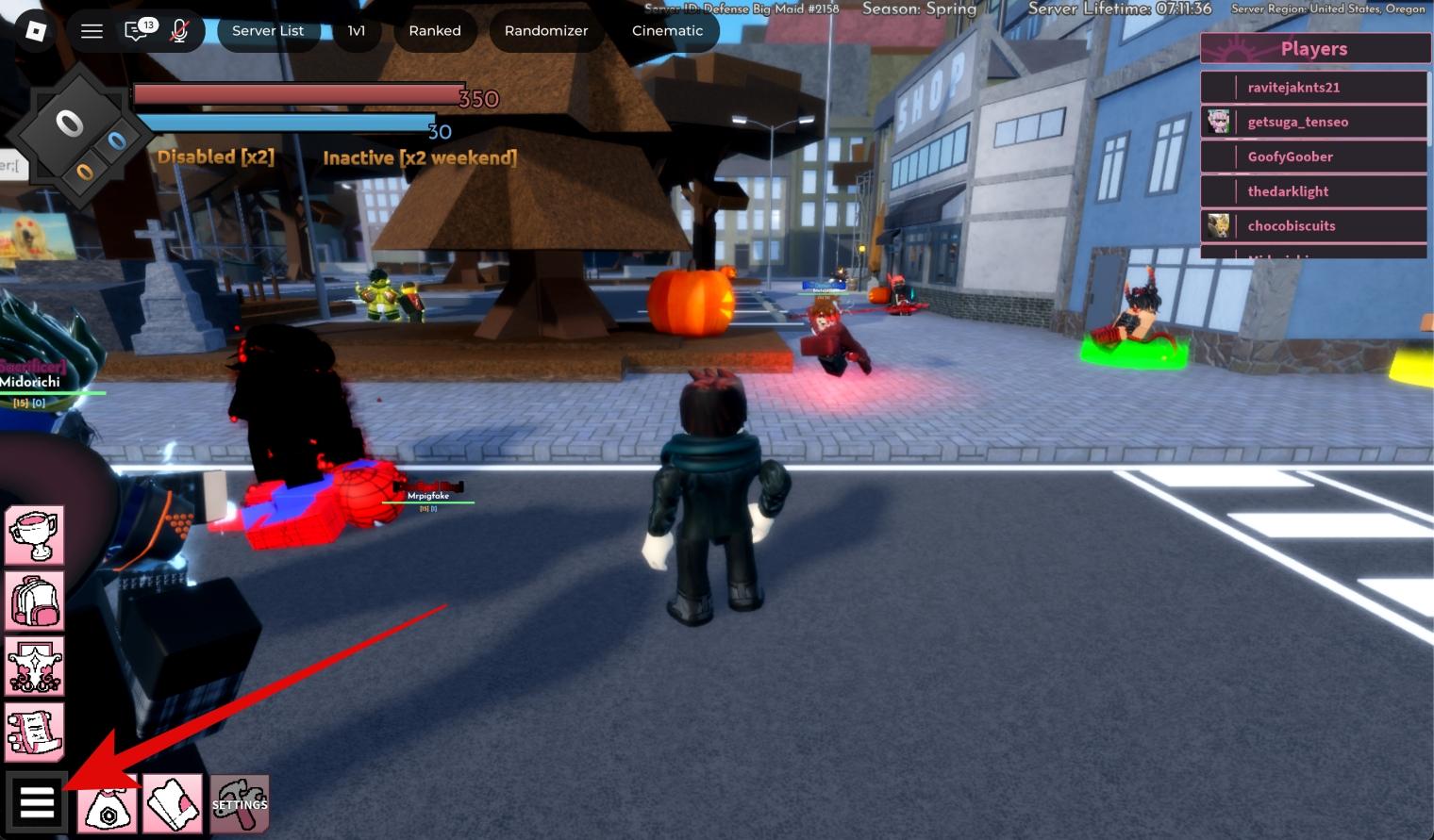 Open Sakura Stand in Roblox and click the hamburger icon at bottom left