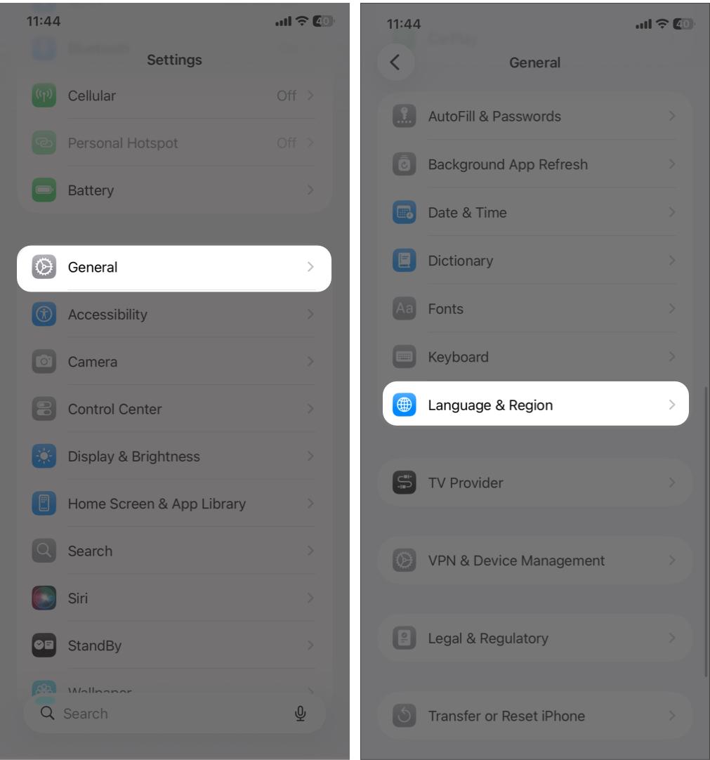 Open Settings, then tap General and select Language & Region.