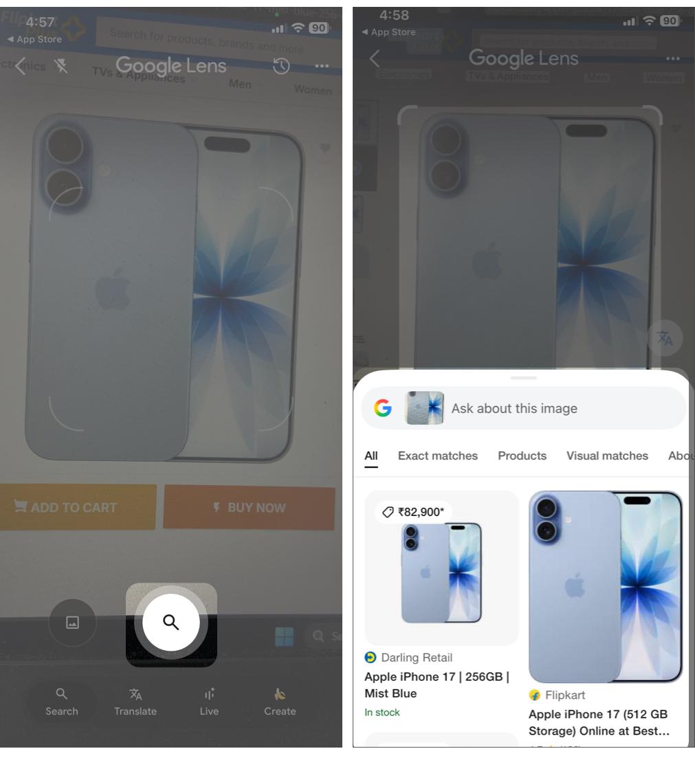 Point Your Camera at an Object and Tap the Search to See Results