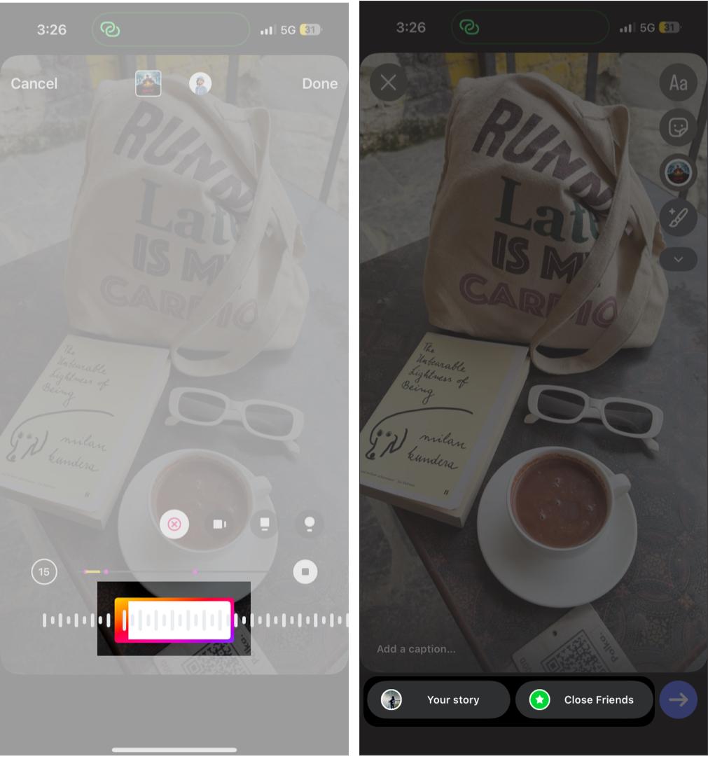 Selecting the audience to share Instagram story with your frieds or close friends.