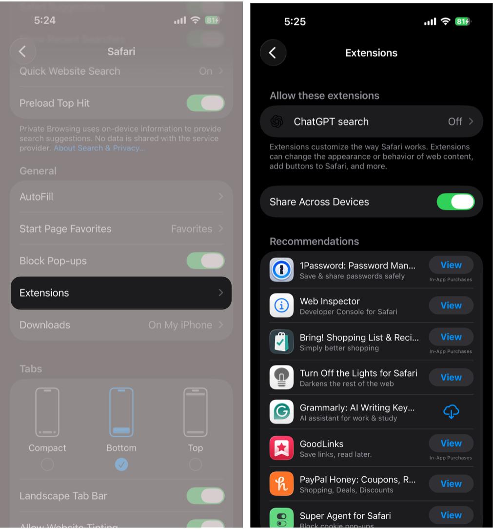 Tap Extensions Thne Turn off or remove anything you did not install
