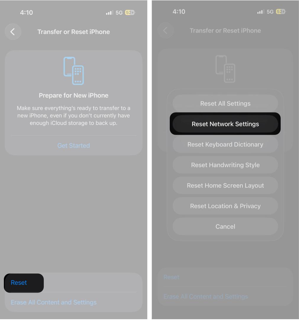 Tap Reset Network Settings