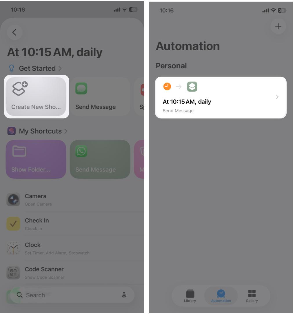 Then Create New Shortcut and Select Send Message