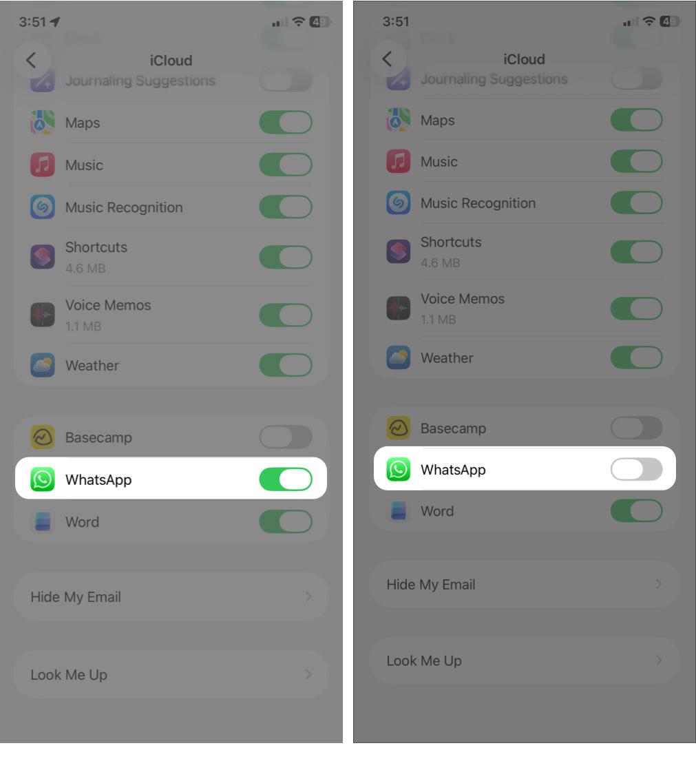 Toggle WhatsApp OFF