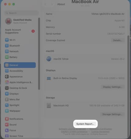 click System Report Button