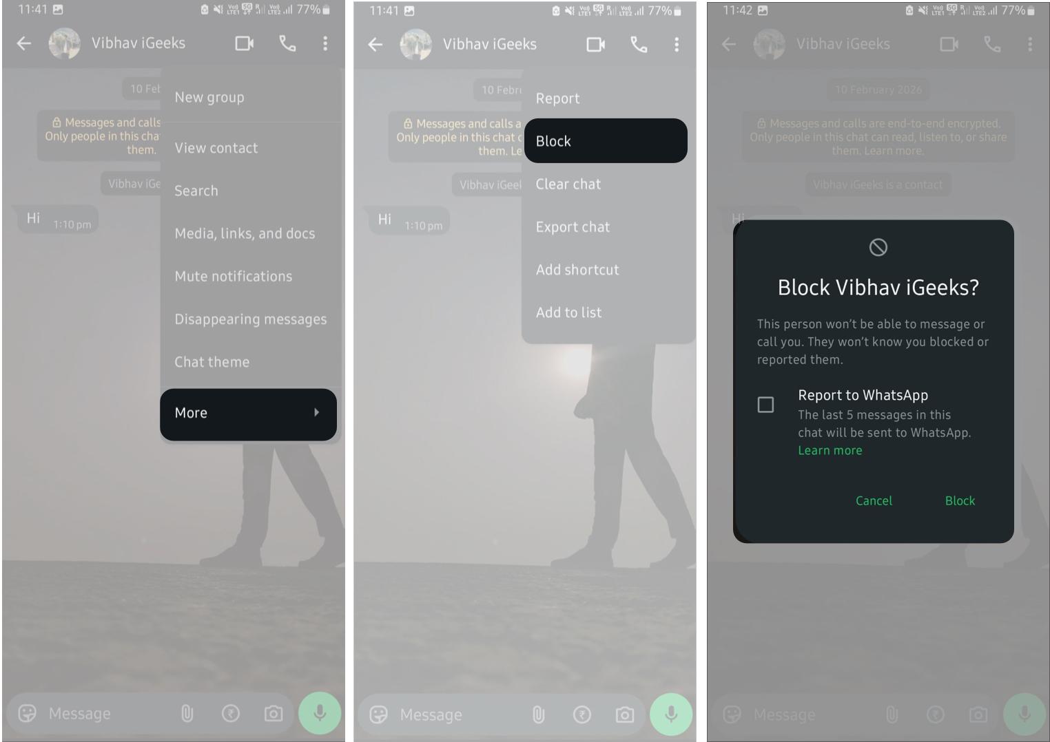 Block on WhatsApp in Android