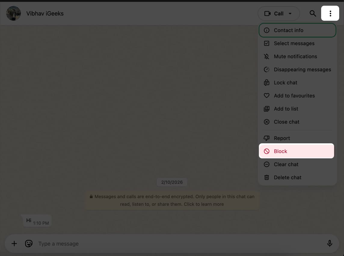 Blocking A Contact Block on Web and Desktop