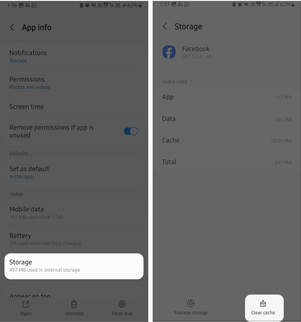 Clearing Facebook App Cache on Android.