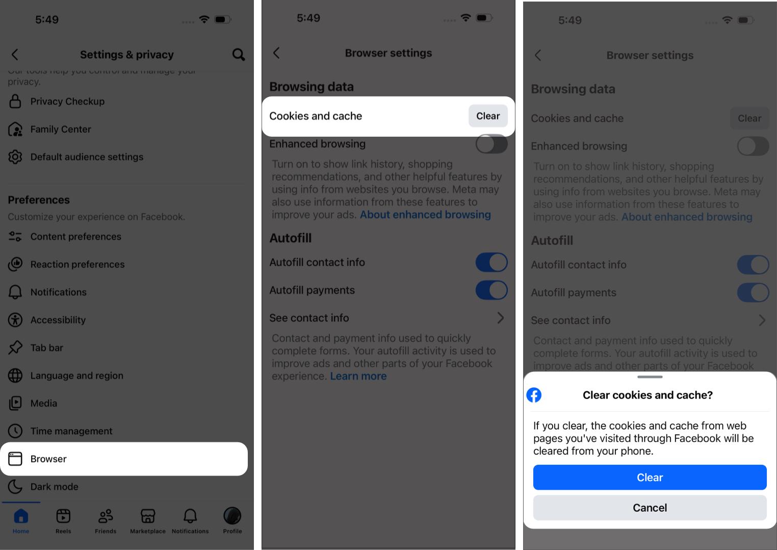 Clearing the In-App Browser Cache in Facebook.