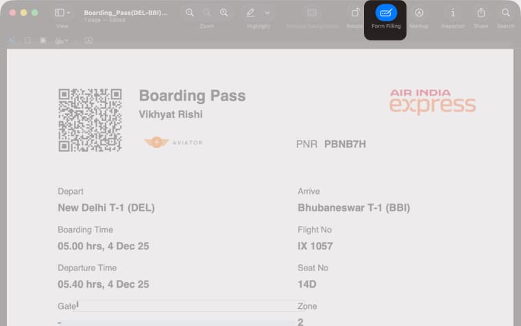 Click the Form Filling Icon to Highlight Fillable Fields.