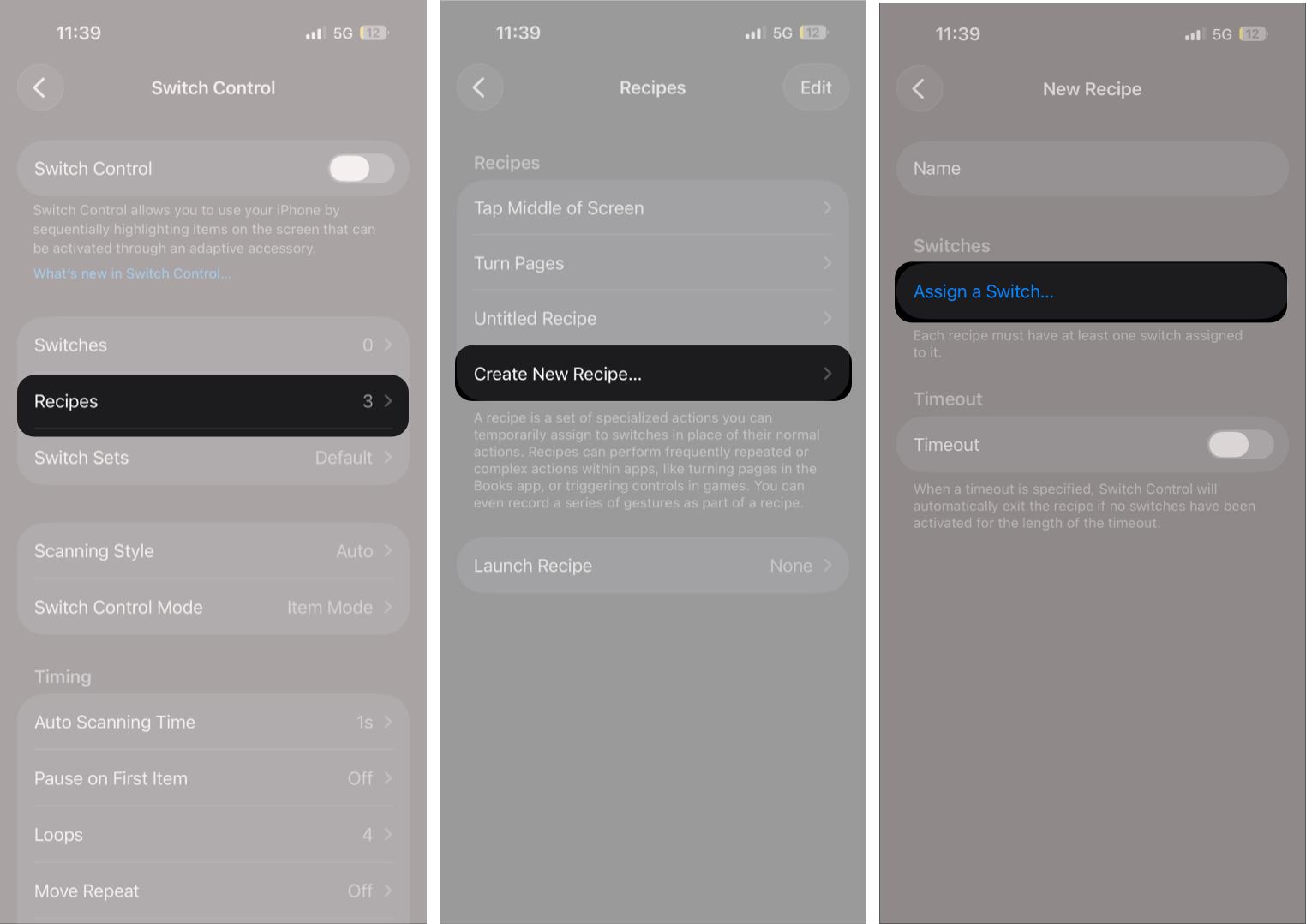Creating a new Switch Control Recipe on an iPhone