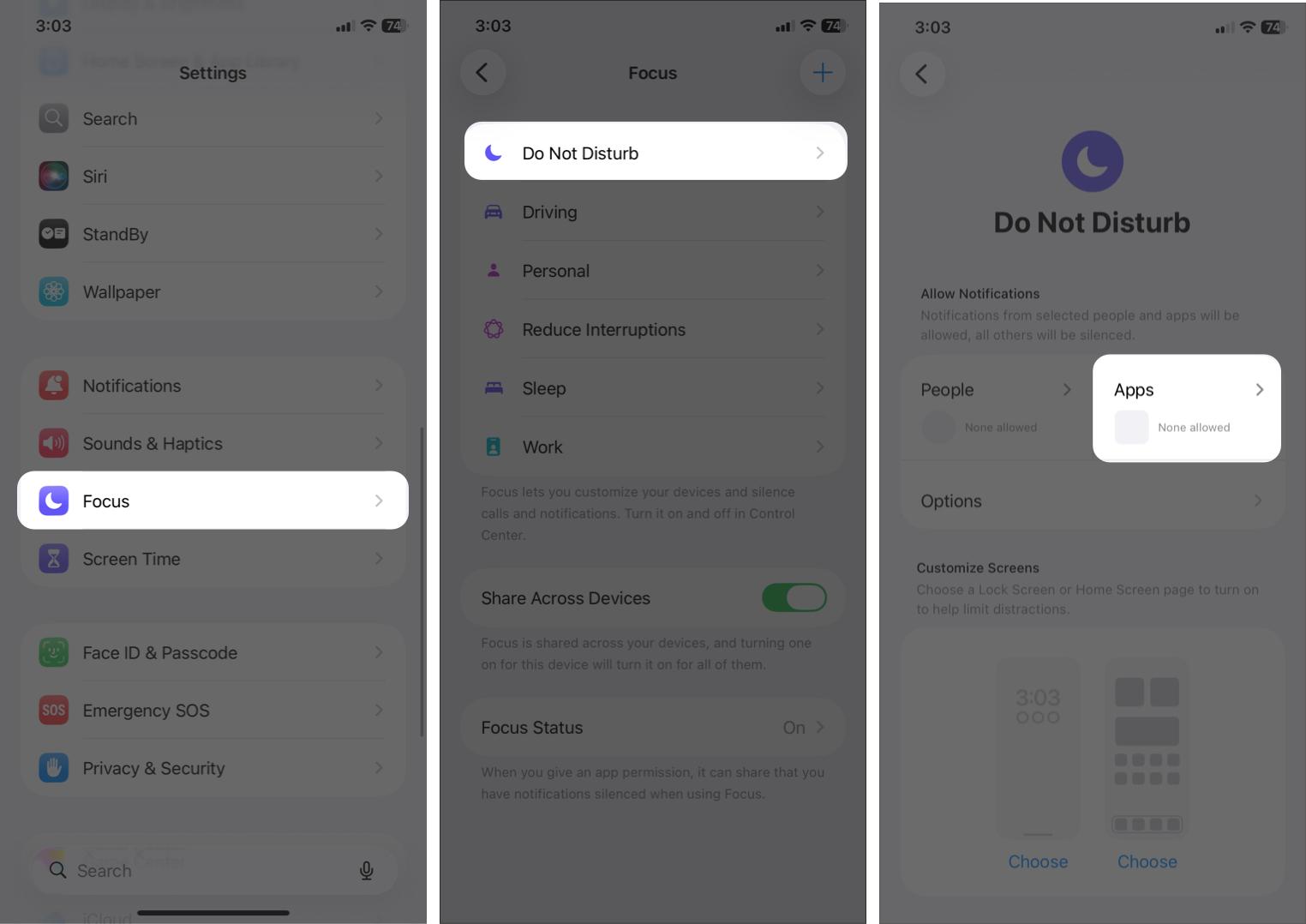 Customizing App notifications for Do Not Disturb on iPhone.