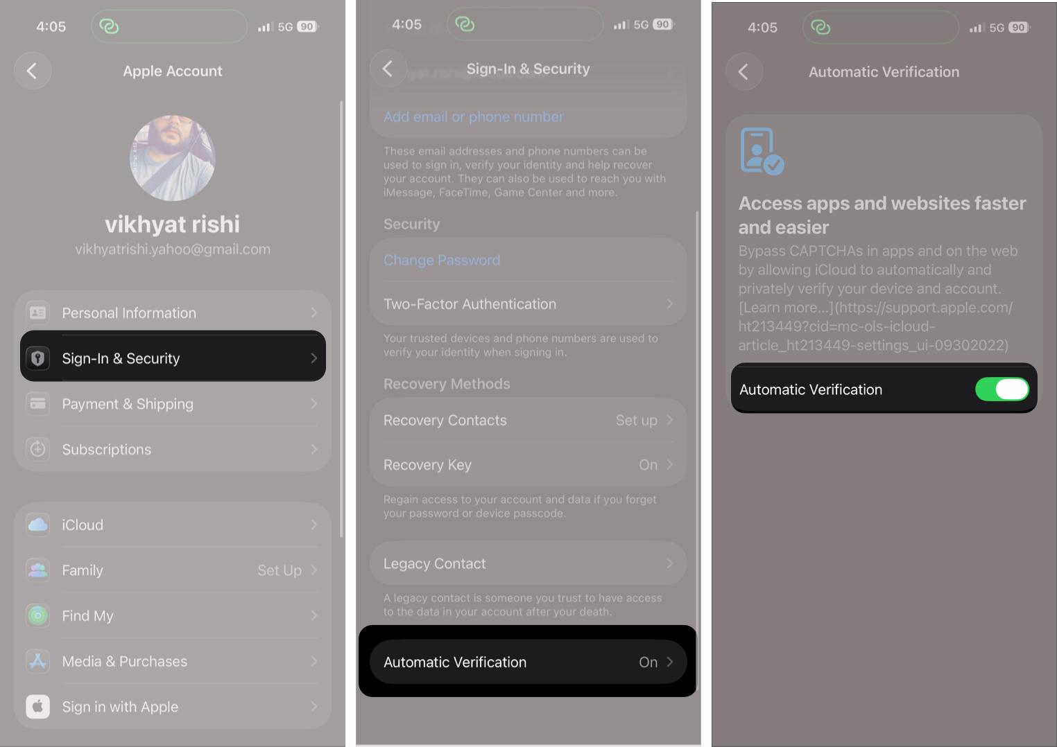 Enable Automatic Verification on iPhone
