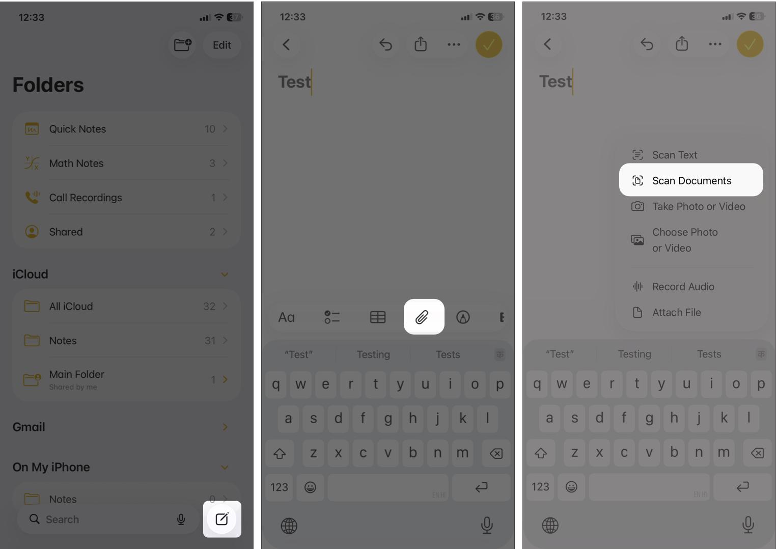 Scanning a Document Using the Notes App