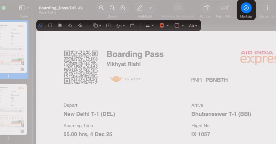 Select the Markup Icon to Reveal the Annotation Toolbar