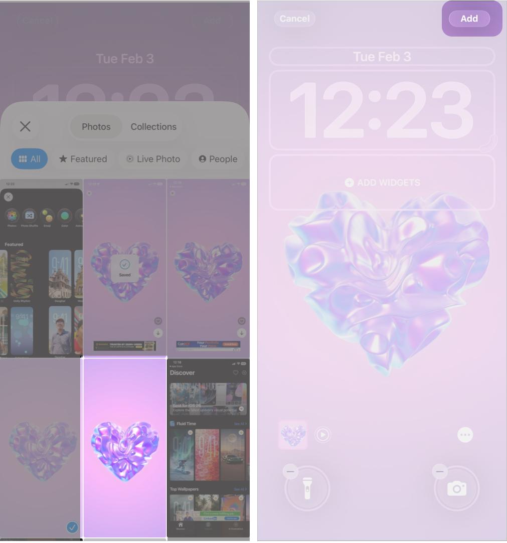 Select the Wallpaper and Tap Add