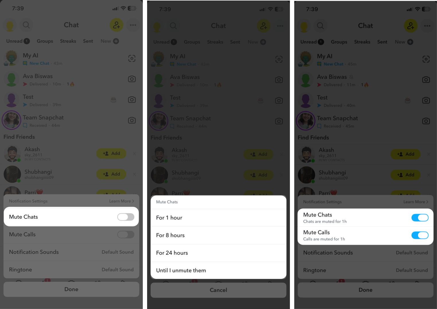 Setting a Mute Duration for Chats and Calls on Snapchat