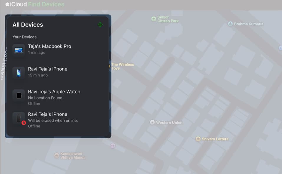 Sign in with your Apple Account Click All Devices