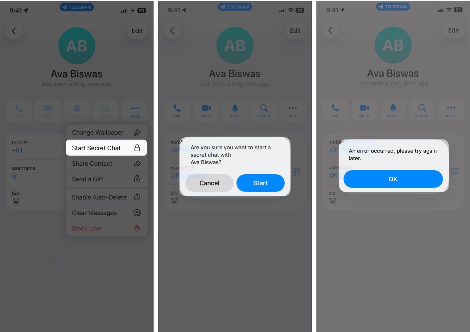 Starting a Telegram Secret Chat