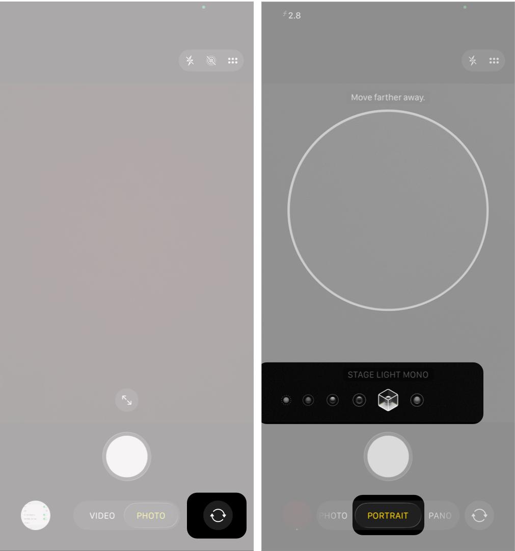 Switching to Front Camera and Selecting Portrait Mode on an iPhone.