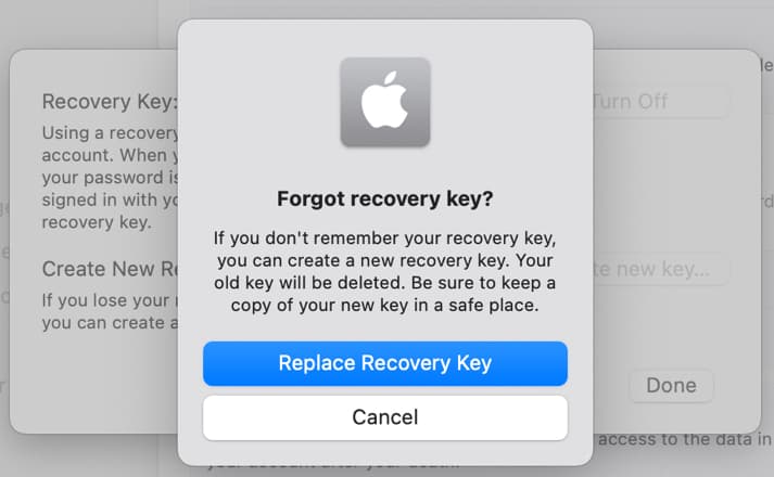 Tap Replace Recovery Key.