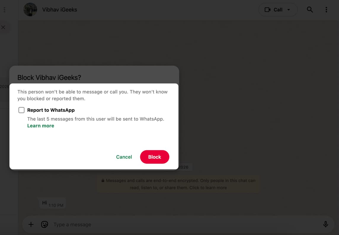 Tap on Block To Confirm