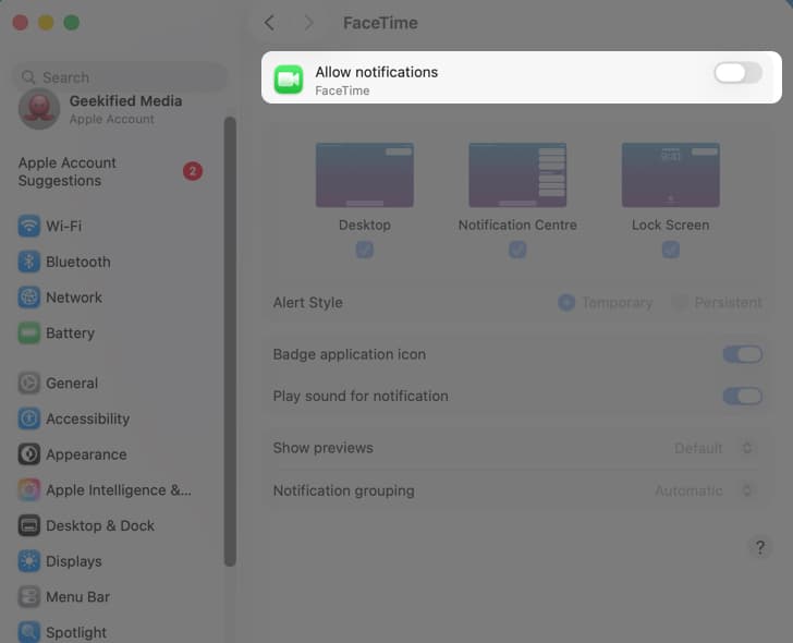 Toggle off Play Sound for Notification