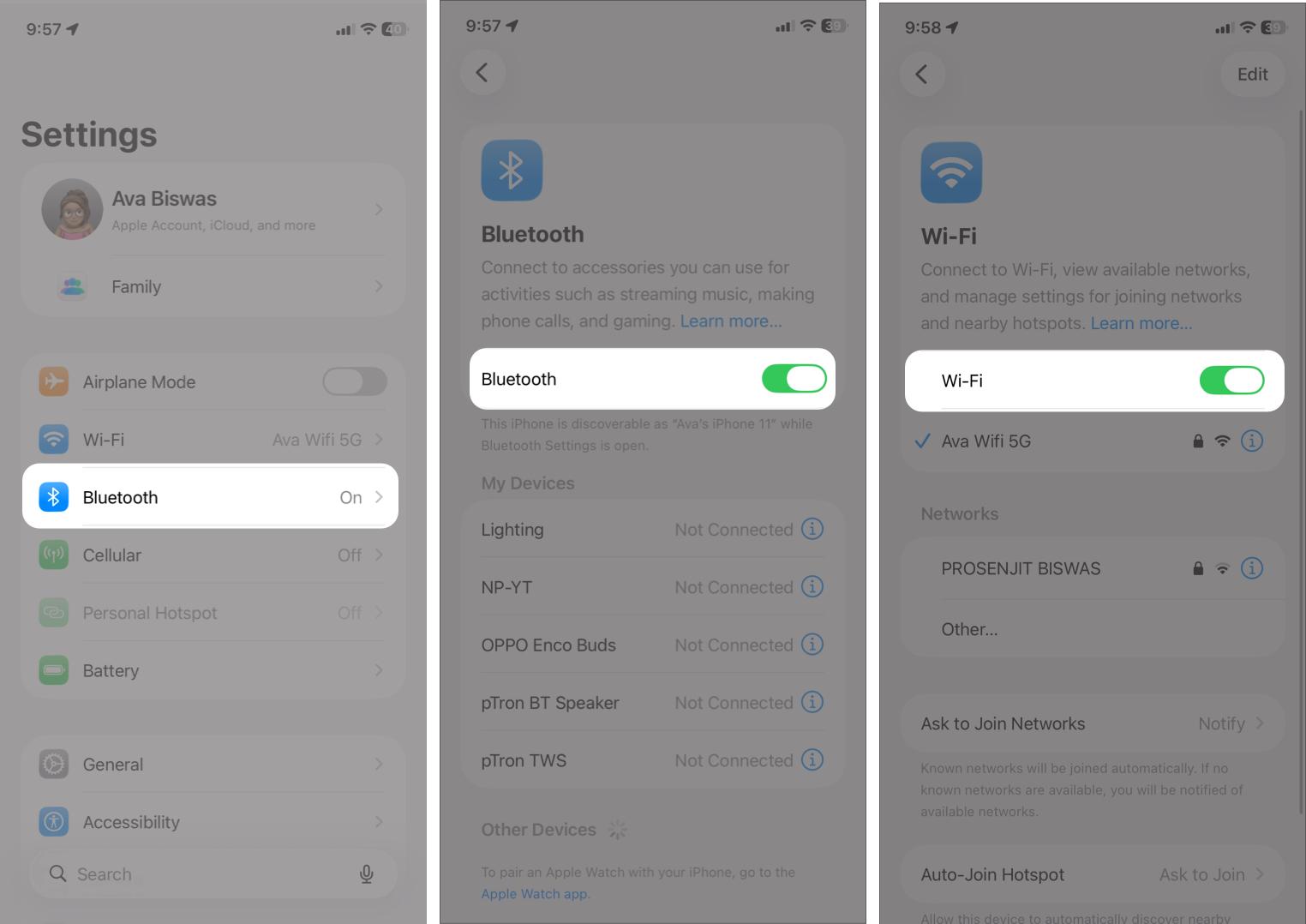 Turn Bluetooth and Wi-Fi Off and On