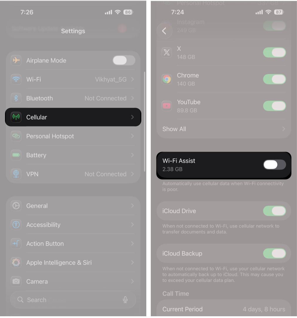 Turn off Wi-Fi Assist