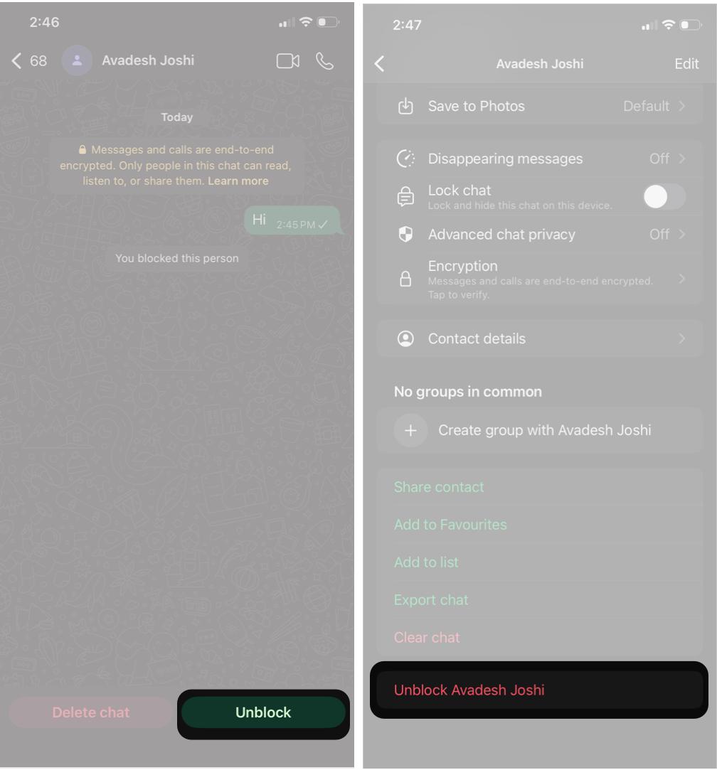 Unblock Someone on WhatsAppon iPhone