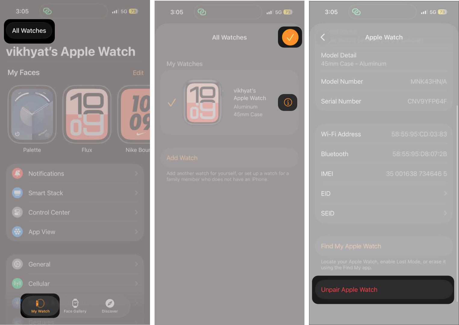 Unpair Apple Watch