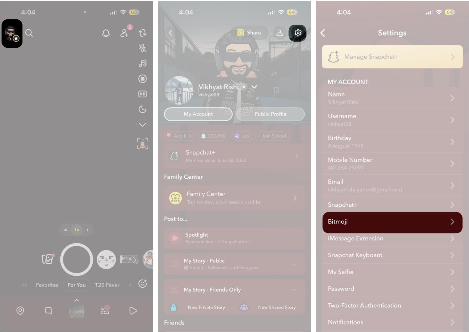 Accessing Snapchat Bitmoji Settings
