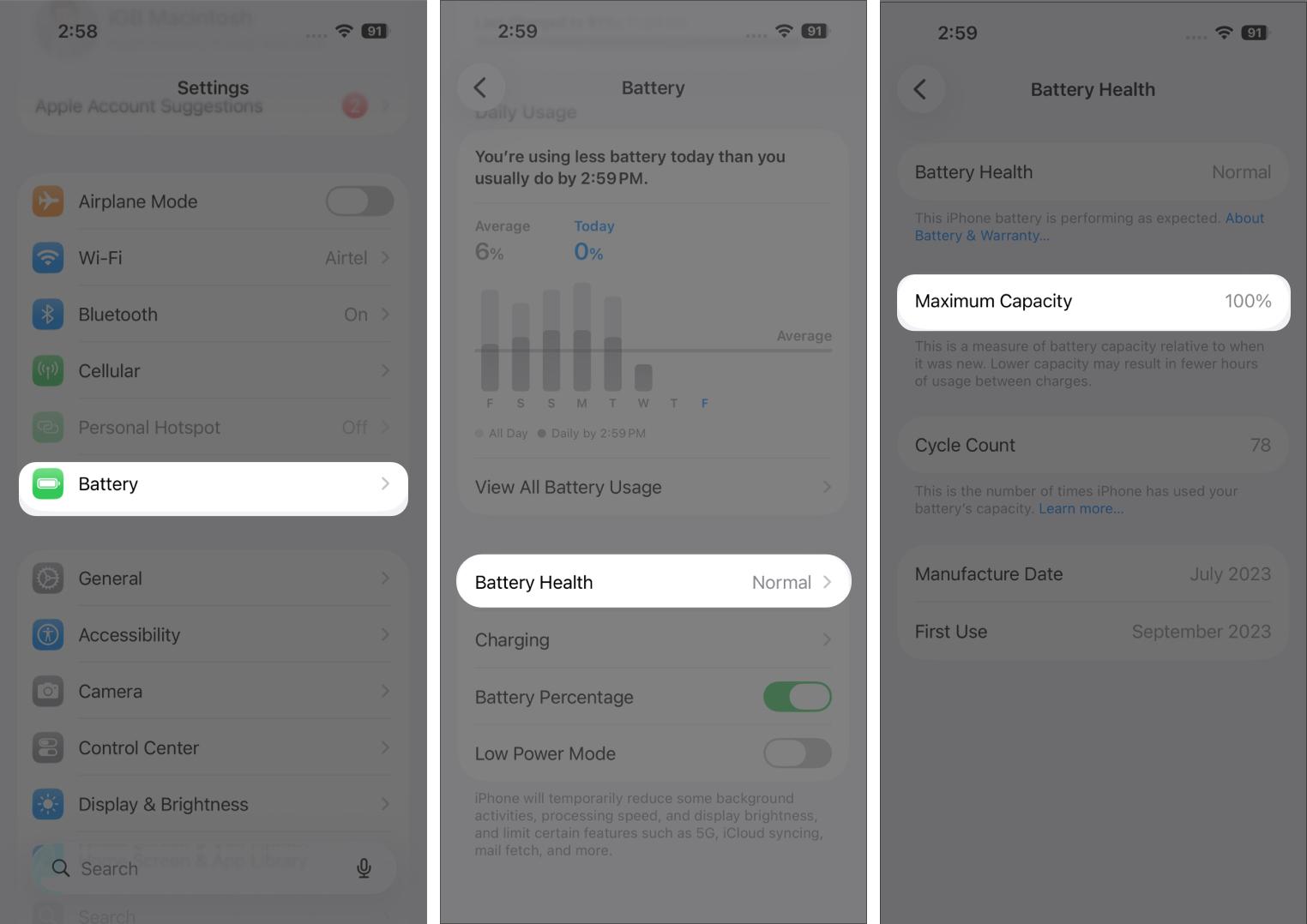 Check Maximum Capacity In iPhone