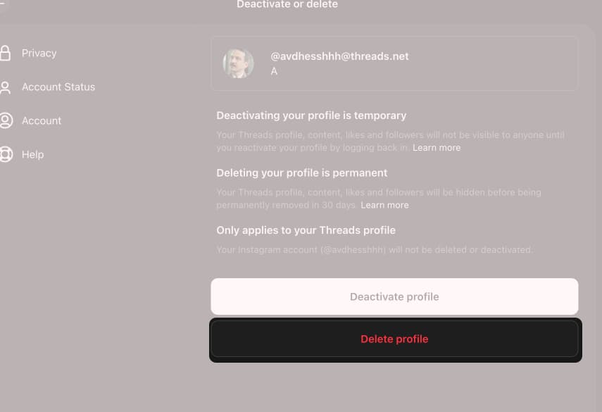 Choose Delete Profile
