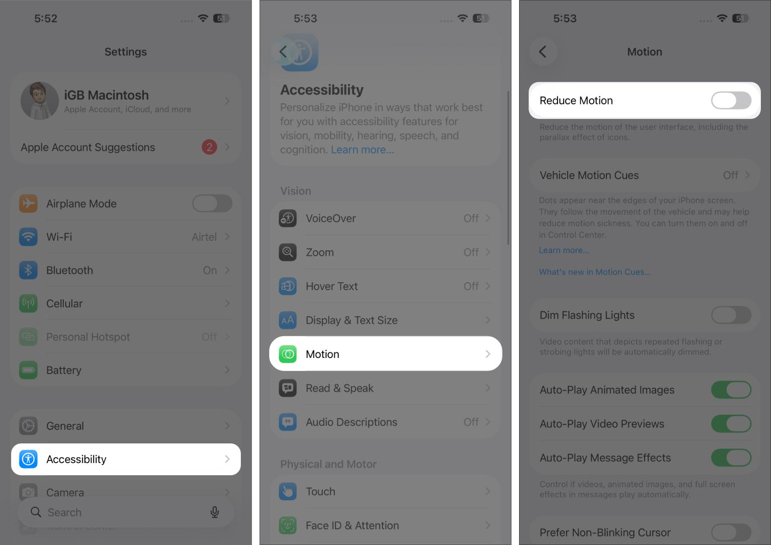 Enabling Reduce Motion on an iPhone to Decrease Visual Animations
