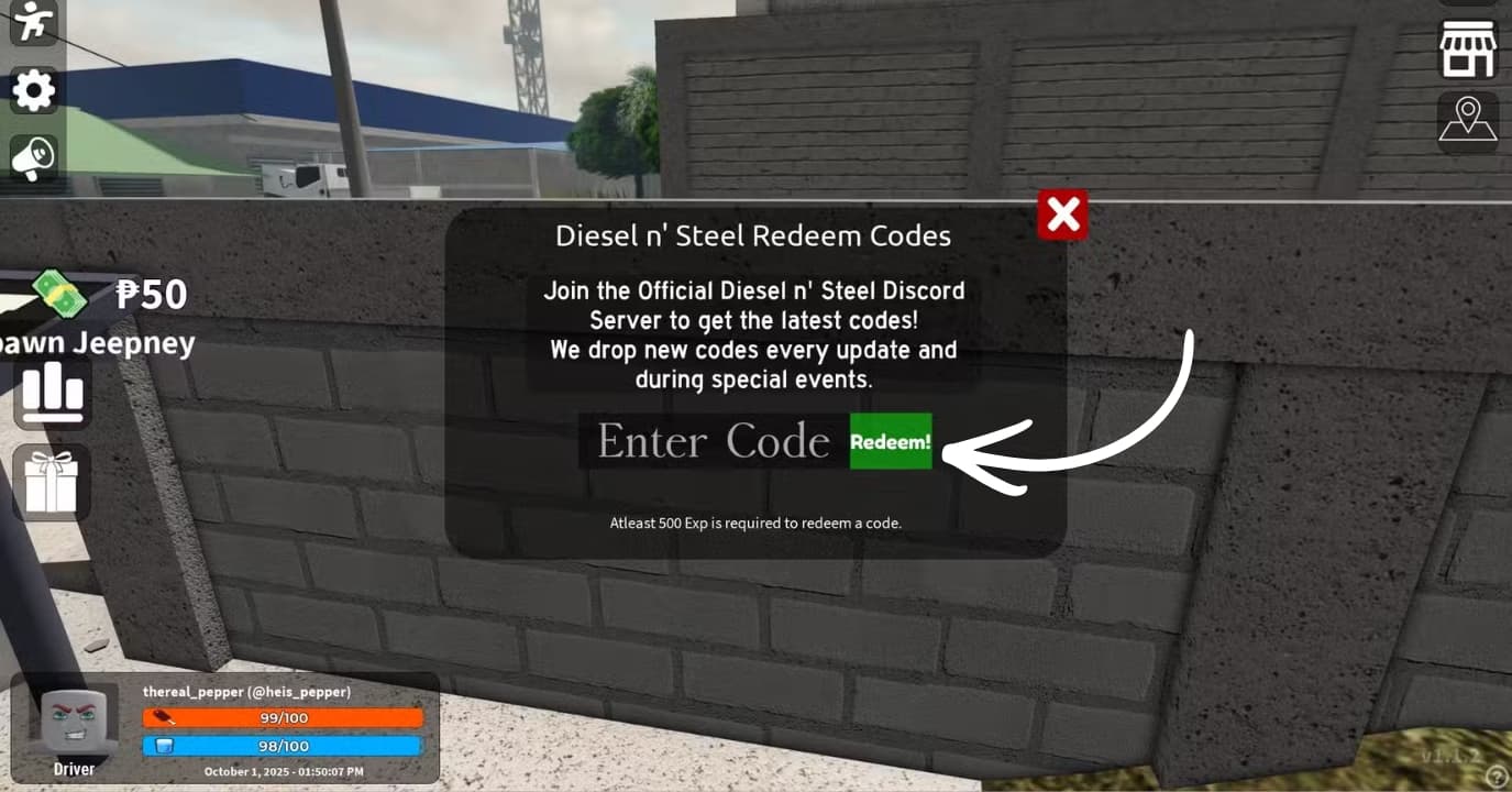 Enter a working Code And Click Redeem Button