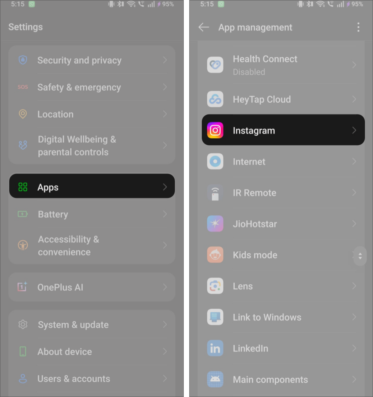 Instagram App Settings