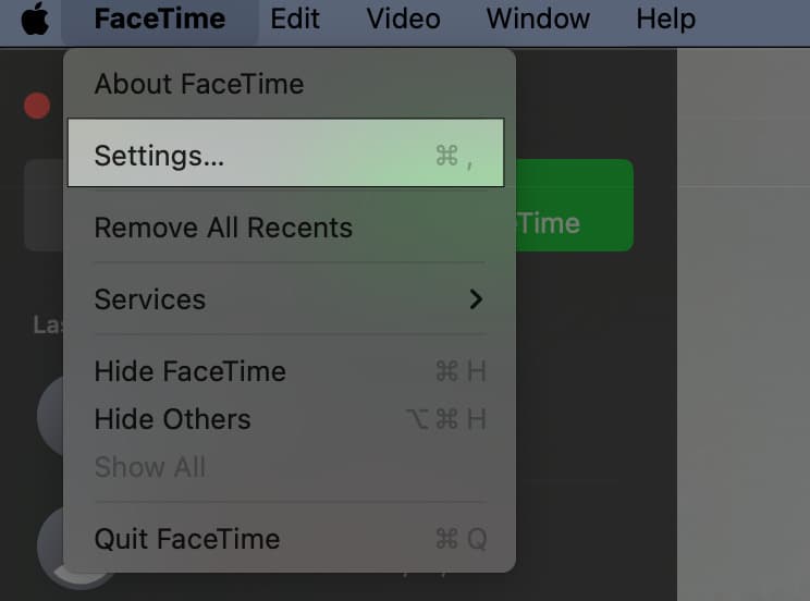Open Facetime App and Select Settings