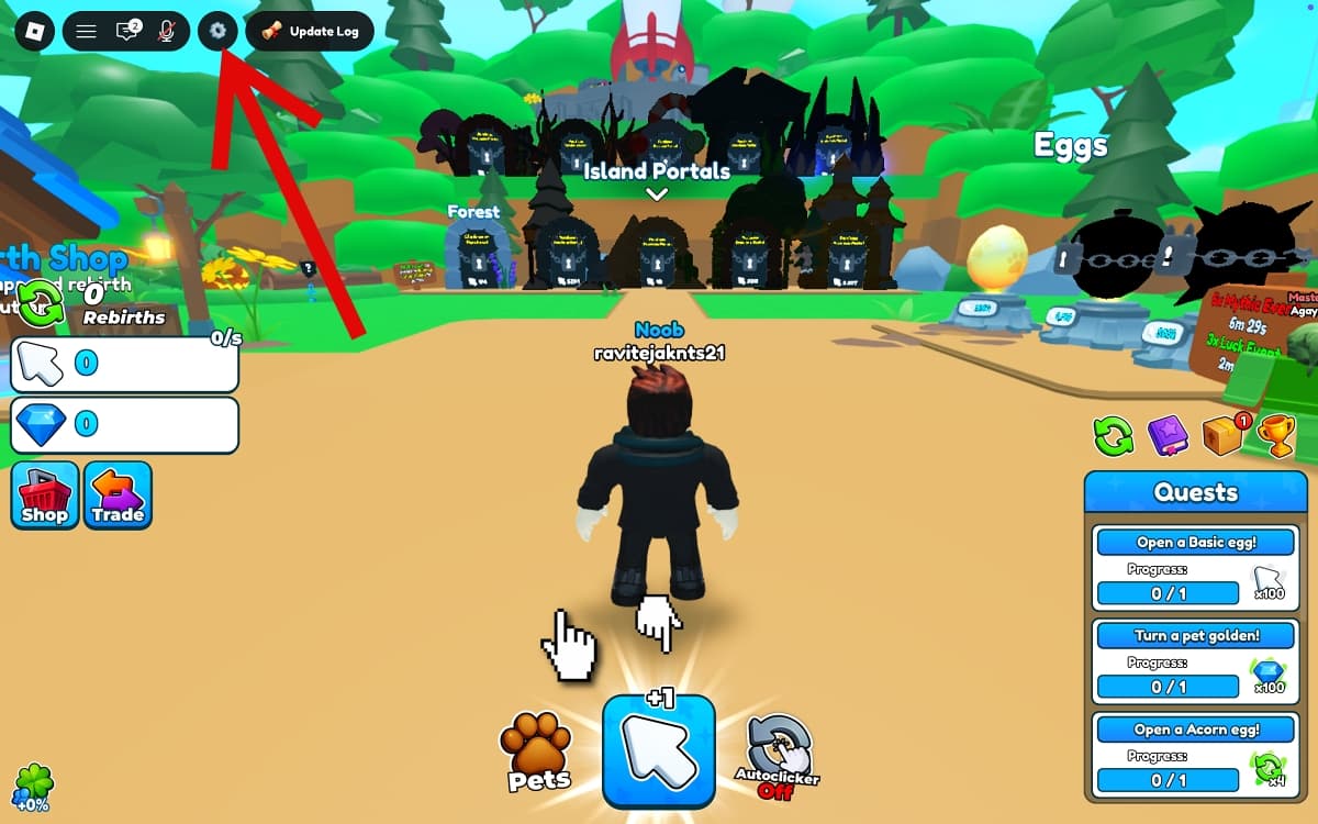 Open Tap Simulator on Roblox and click Settings