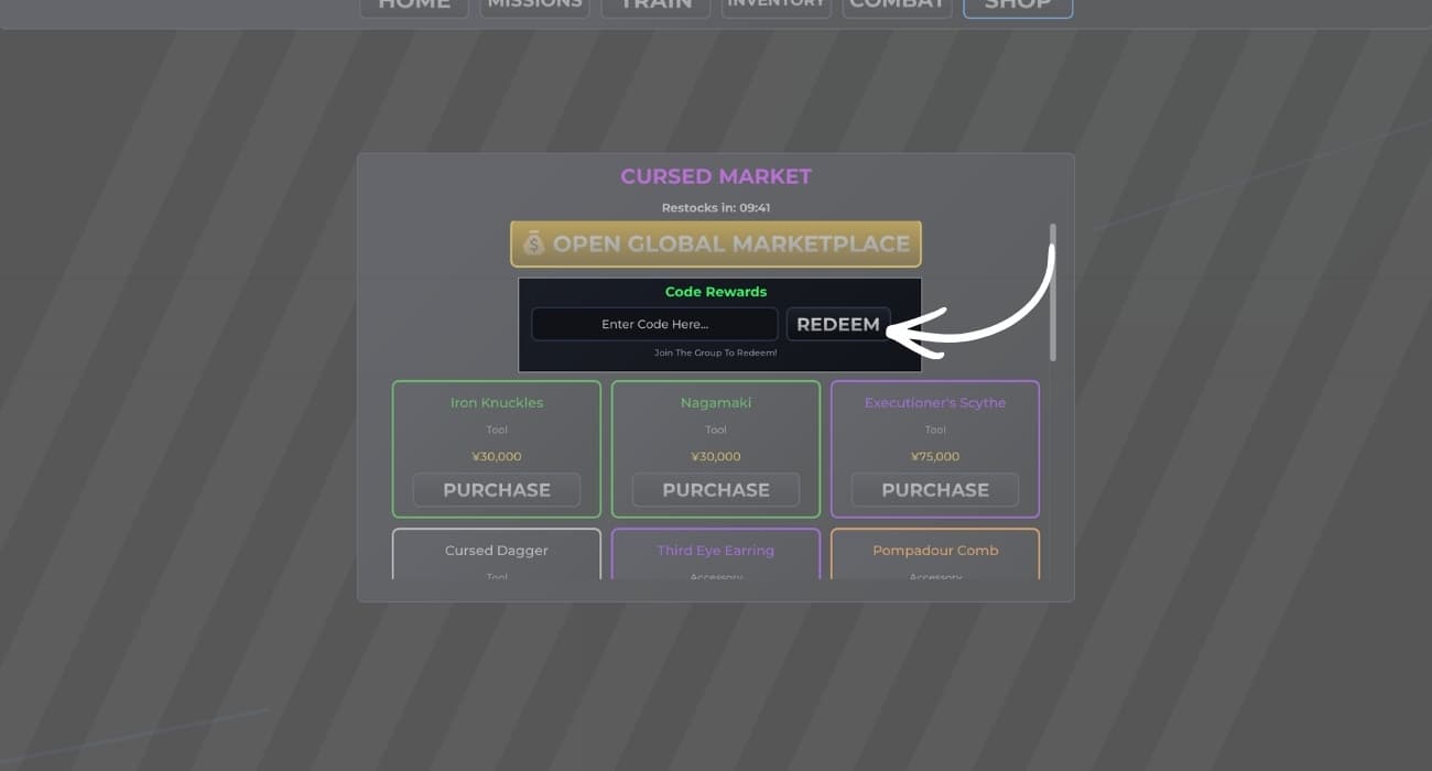 Paste Your Code And Click Redeem Button