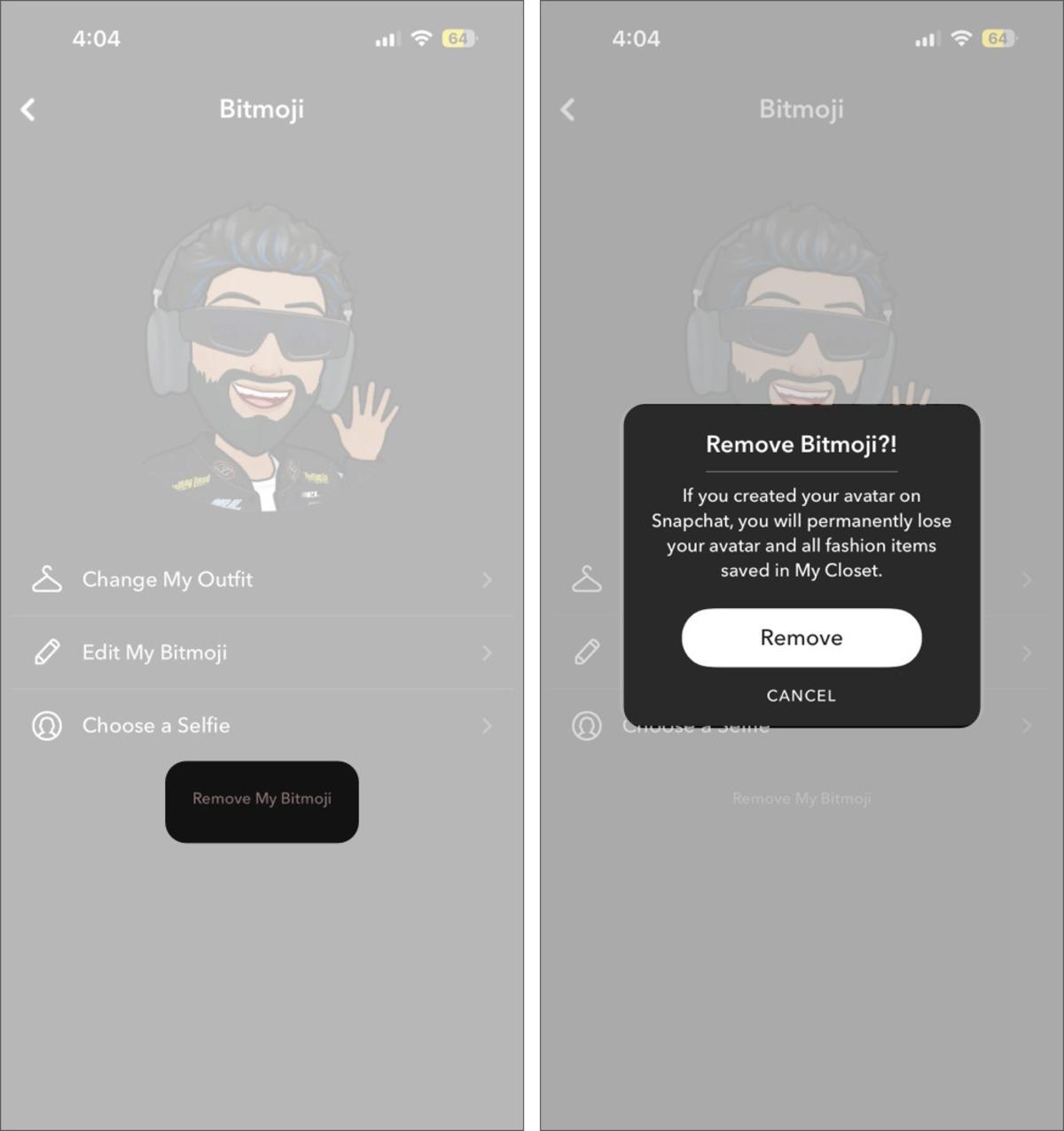 Removing Snapchat Bitmoji
