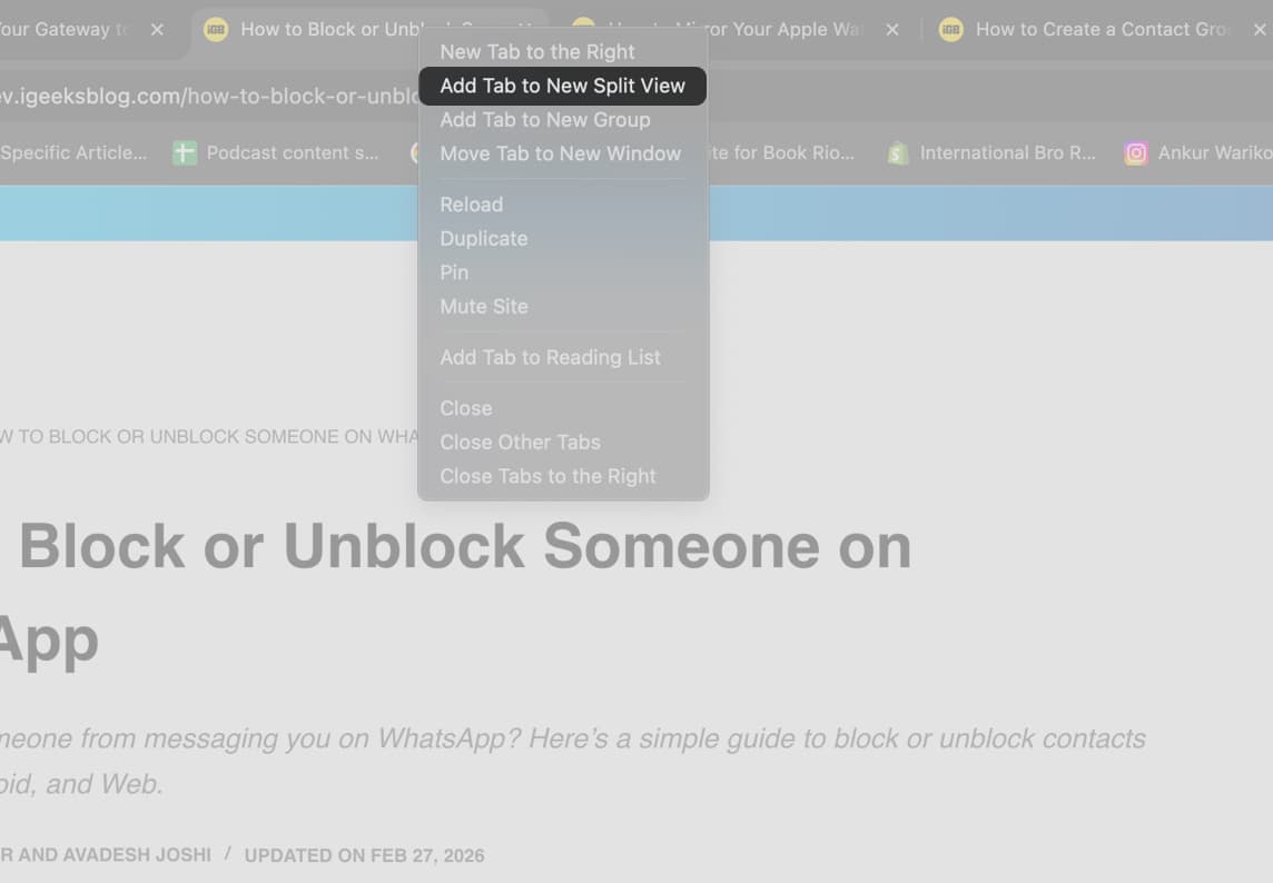Right-Click the Active Tab and Select Add Tab to New Split View