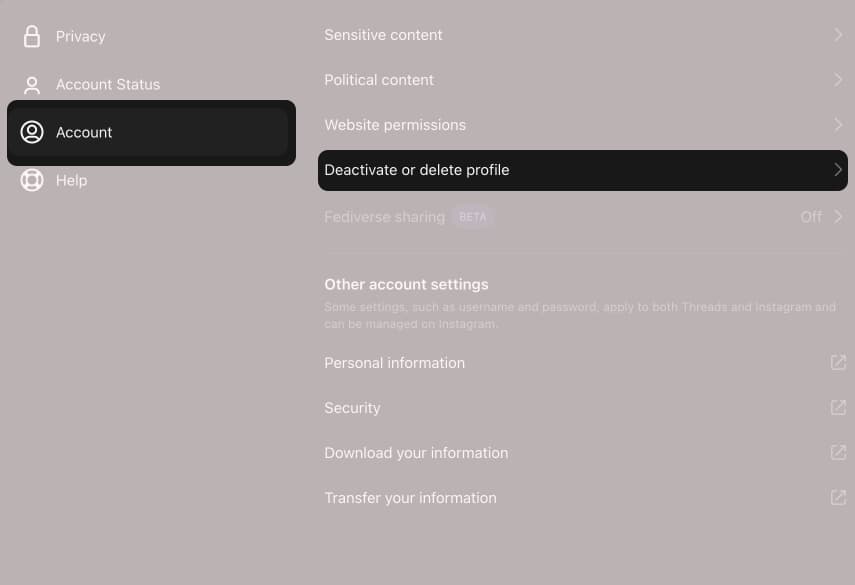 Select Account and Click Deactivate or Delete Profile