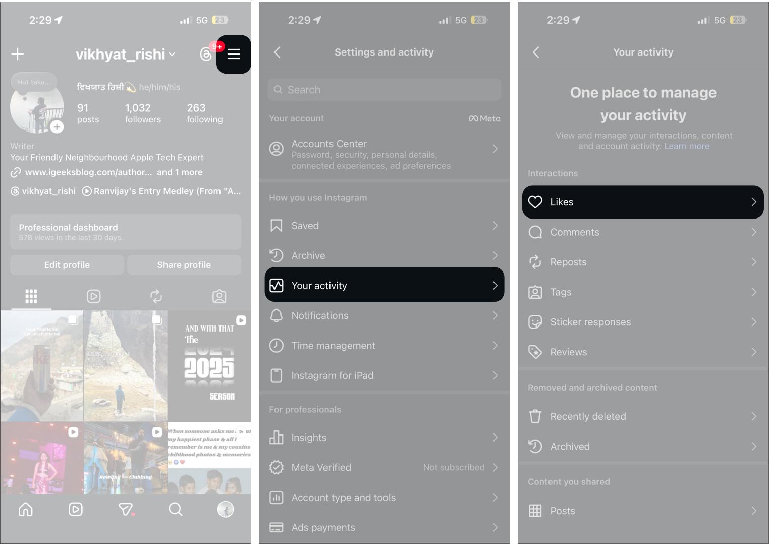 Sorting liked Instagram Posts From Oldest to Newest in The Activity Settings