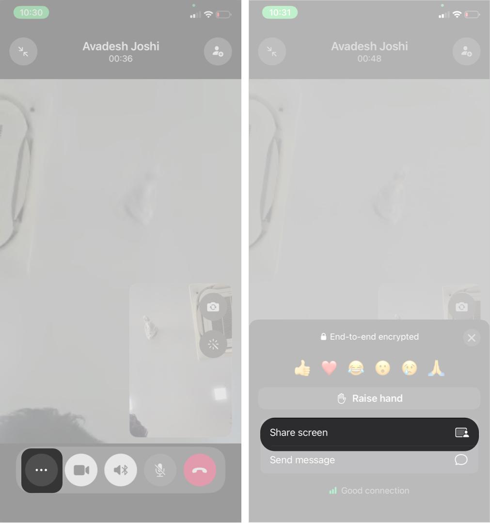 Starting a Screen Share During a WhatsApp Video Call On iPhone