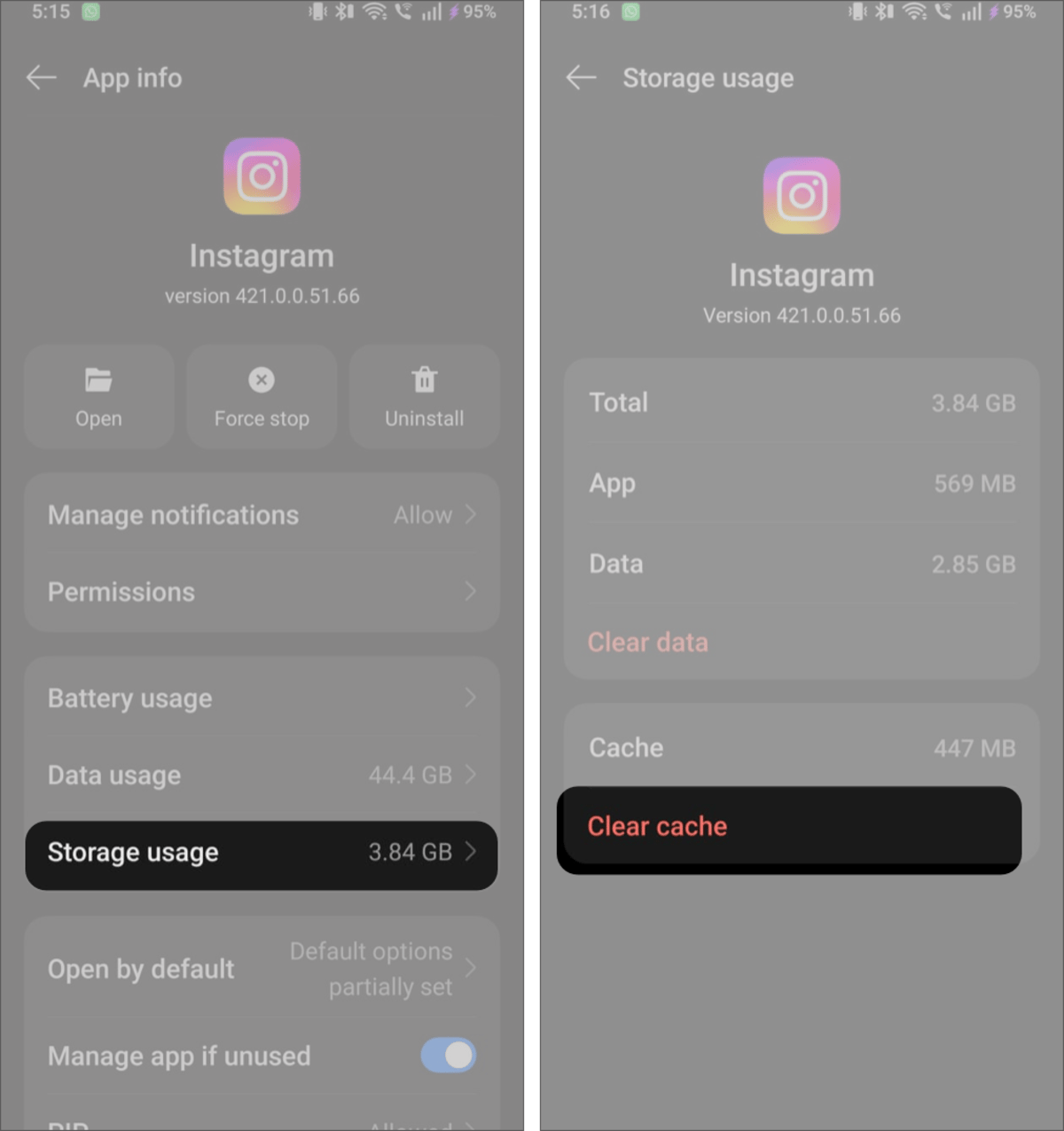 Tap Storage and Tap Clear cache.
