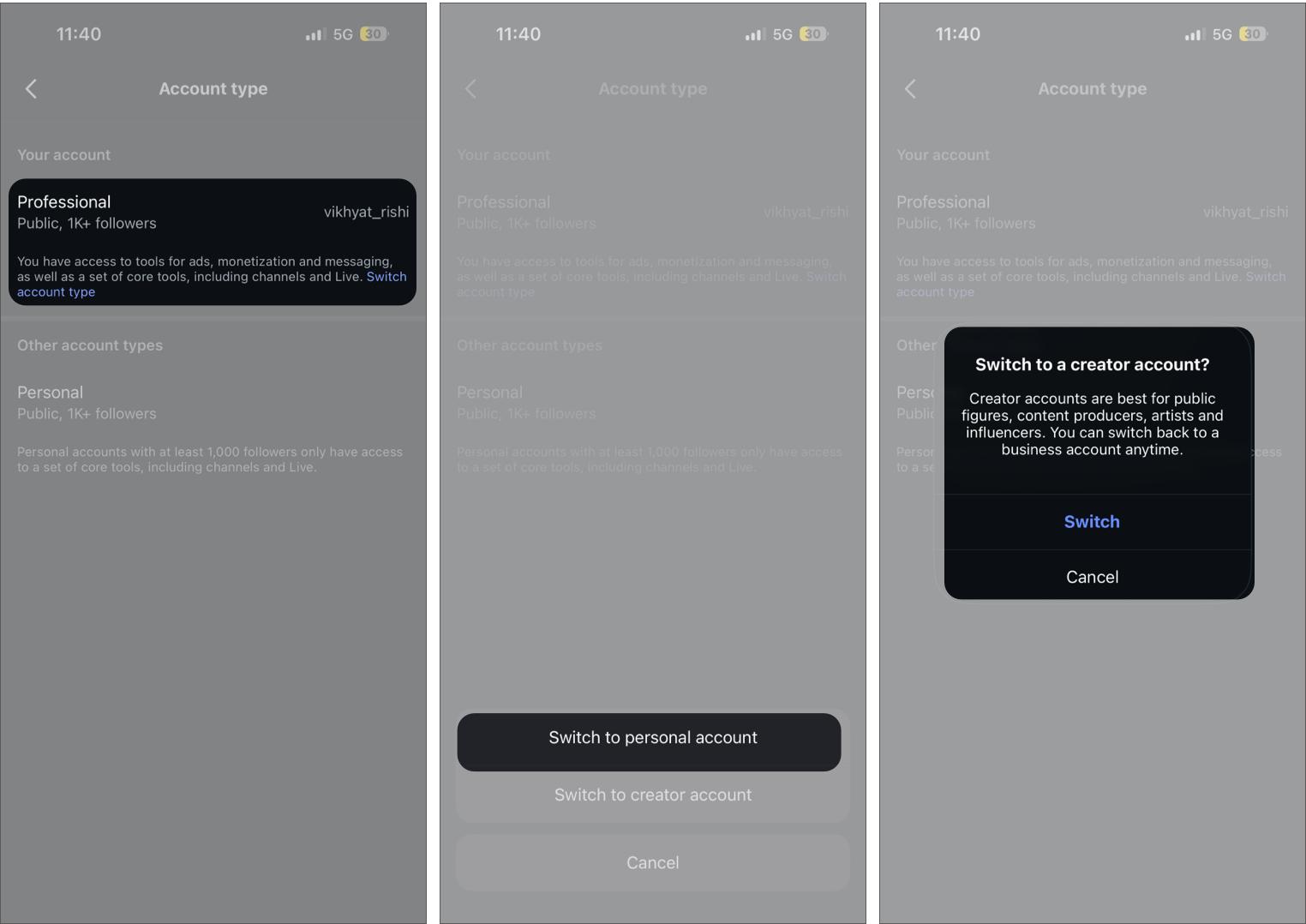 Turn Off a Business Account on Instagram Via the Professional Dashboard