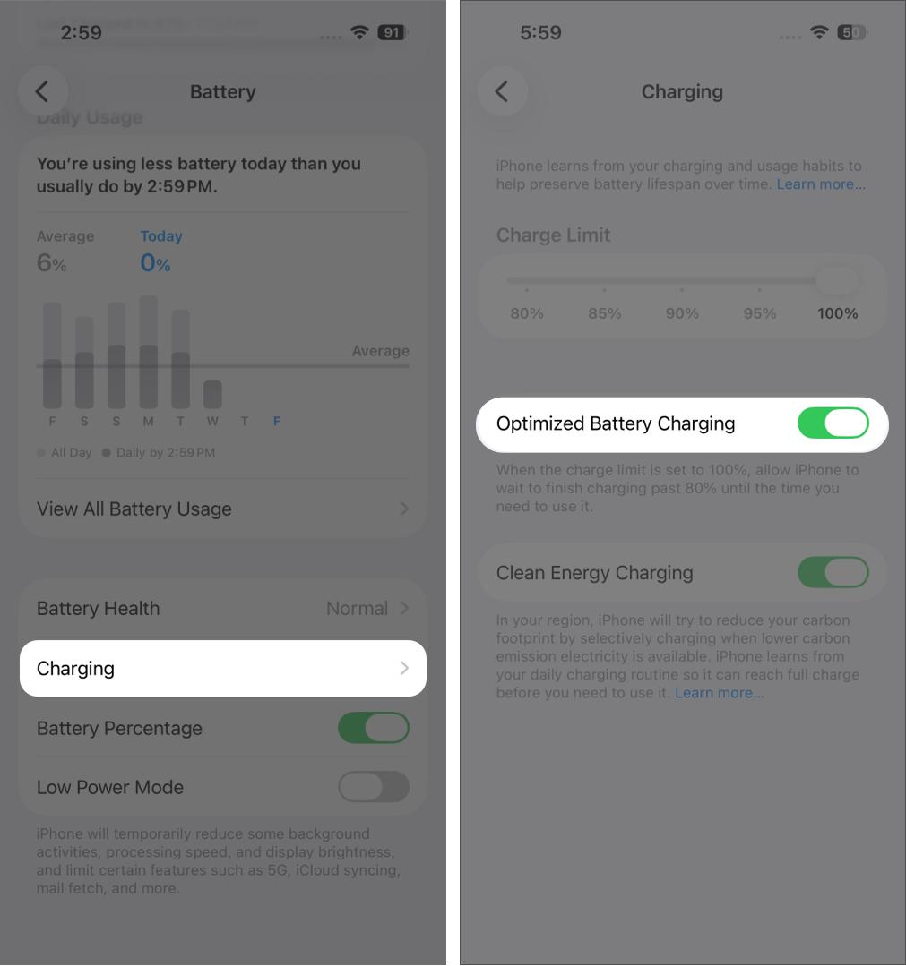 Turn on Optimized Battery Charging
